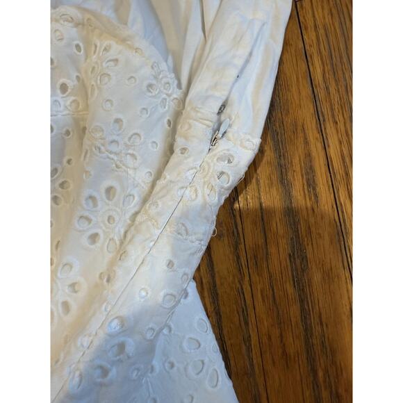Veronica Beard Jeans Dress Womens Large White Eyelet V-Neck Side Zip Pima Cotton - Picture 8 of 9